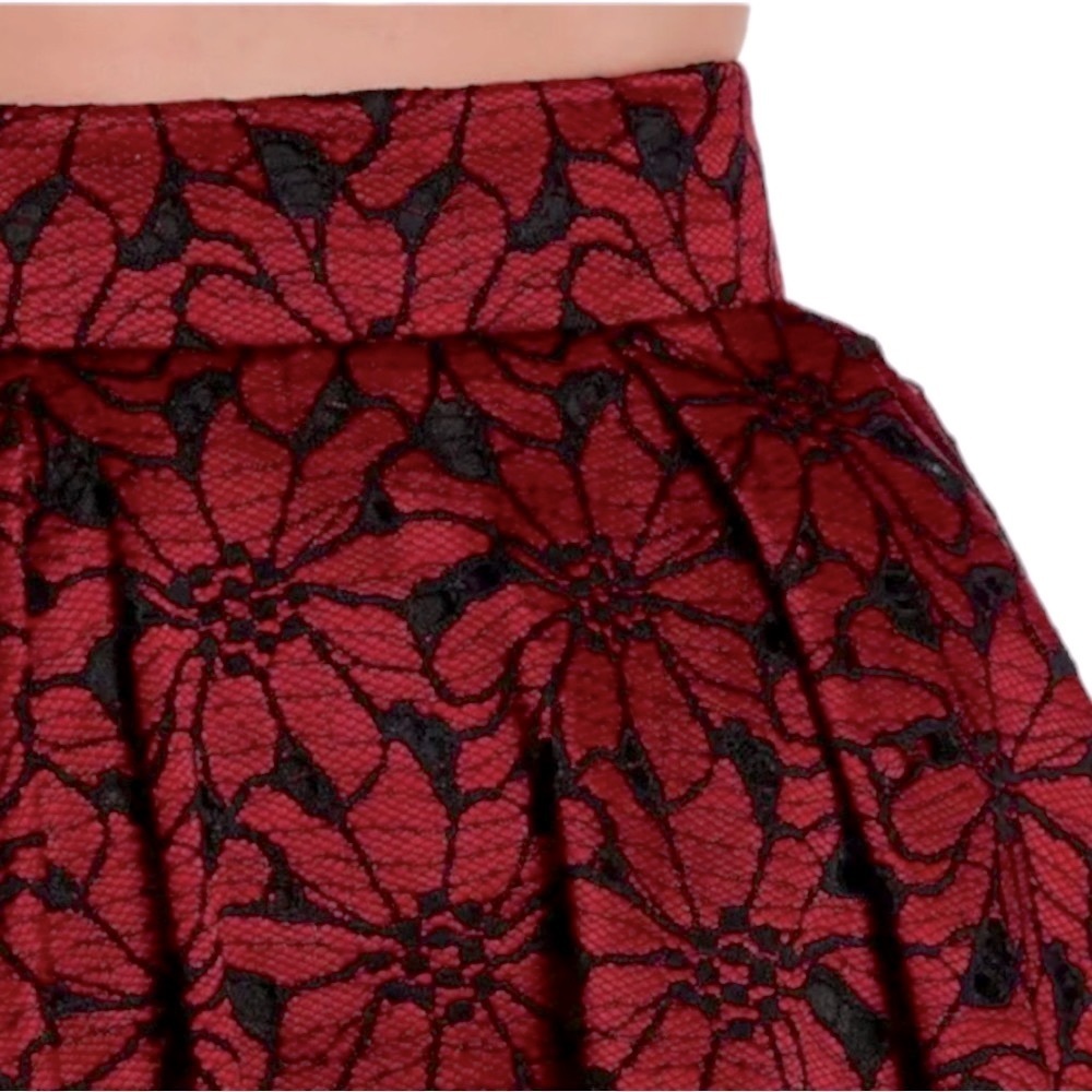 $250 ABS Lace + Tulle Hi Lo Skirt 8 Red Black Tulle Undershirt High Low Pockets - Picture 4 of 16
